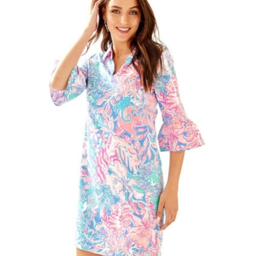 Lilly Pulitzer Sz 2 Collared Ginger Stretch Dress in Blue Peri Viva La Lilly NEW
